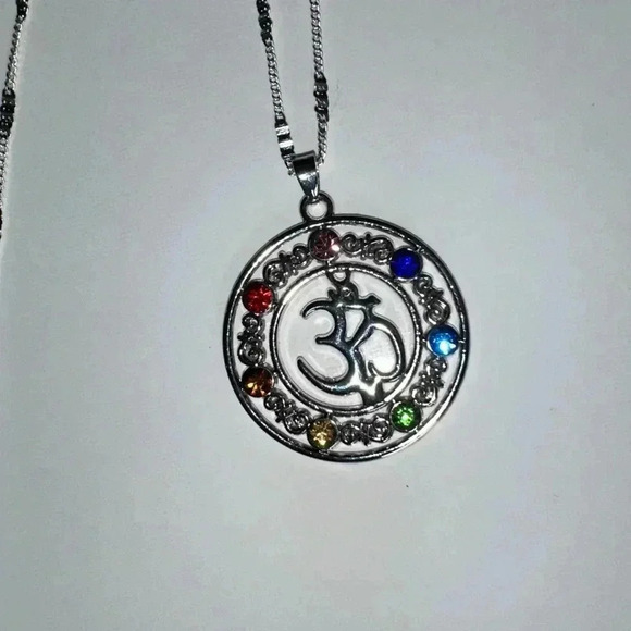 925 sterling silver chain,multi color stone pendant yoga Aum mediation - Picture 14 of 16
